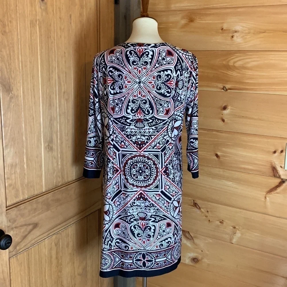 Melissa Paige red, white and black print shift dress Size Large